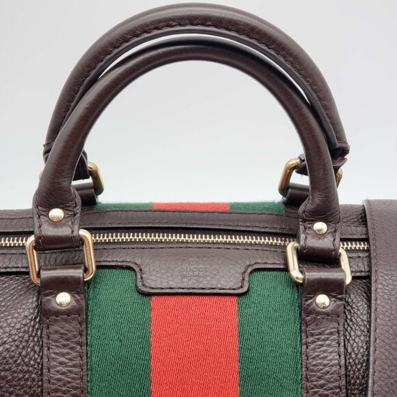 100% Authentic Gucci Web Brown Boston Leather Shoulder Bag 635-11292021 - Picture 8 of 16